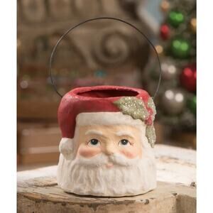 Bethany Lowe Holly Jolly Santa Head Bucket Small Retro Christmas Decor NEW